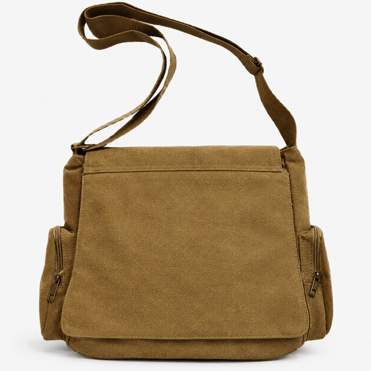 Women's Khaki Canvas Messenger Bag with Adjustable Crossbody Strap