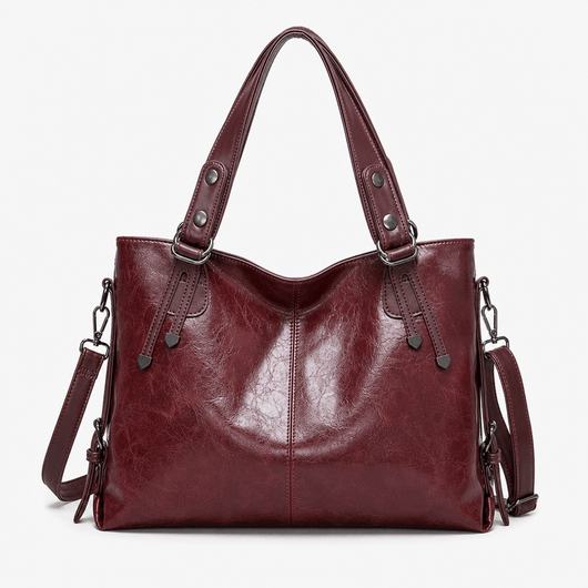 Women's Vintage Burgundy PU Leather Tote Handbag with Shoulder Strap