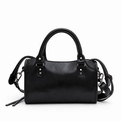 Black Retro Synthetic Leather Studded Handbag