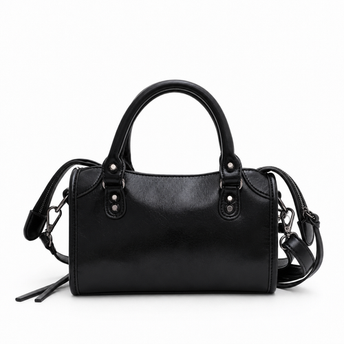 Black Retro Synthetic Leather Studded Handbag