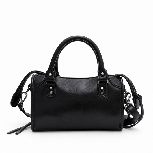 Black Retro Synthetic Leather Studded Handbag