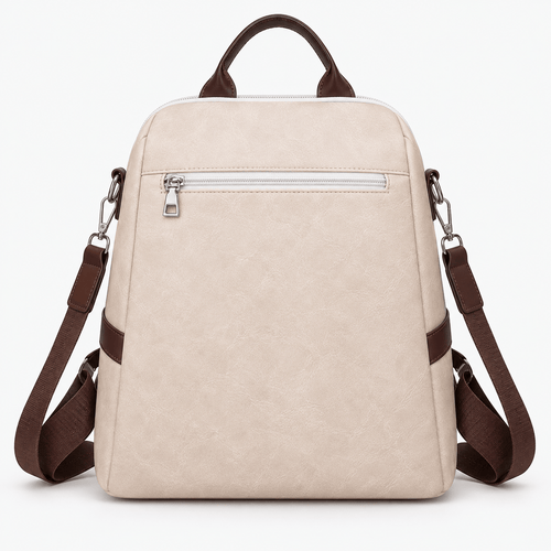 Women's Beige PU Leather Convertible Backpack Chest Bag
