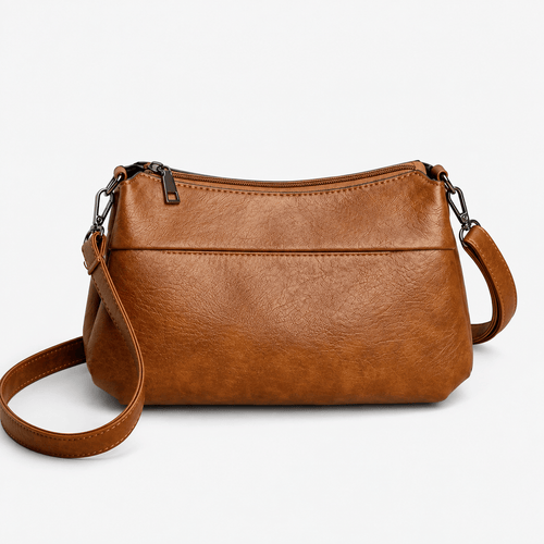 Mona Brown PU Leather Multi-Pocket Crossbody Bag
