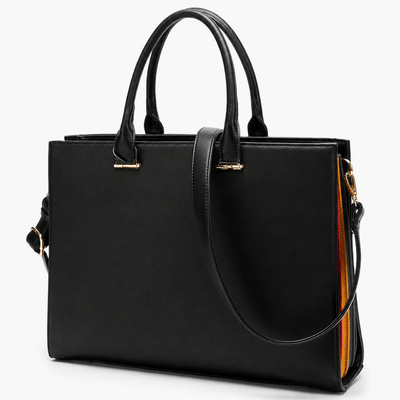 Royale Black PU Leather Structured Tote Handbag