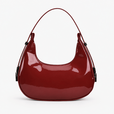 Luna Red Patent Faux Leather Half-Moon Shoulder Bag