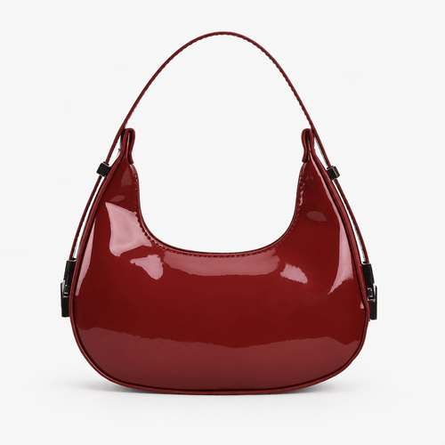 Luna Red Patent Faux Leather Half-Moon Shoulder Bag