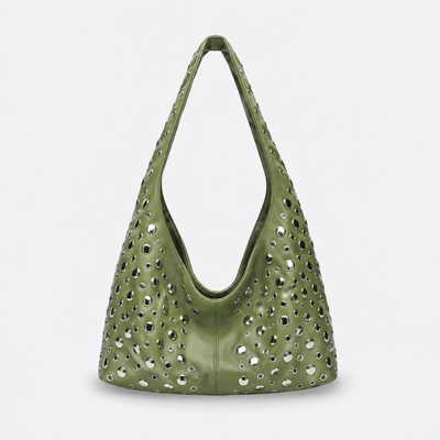 Vivian Green PU Leather Rivet Hobo Shoulder Bag