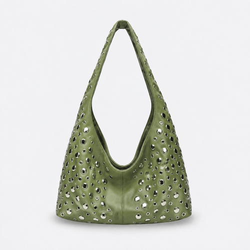 Vivian Green PU Leather Rivet Hobo Shoulder Bag