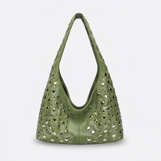 Vivian Green PU Leather Rivet Hobo Shoulder Bag