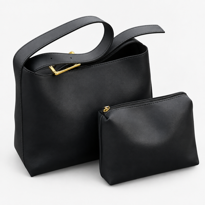Léna Black Women's Shoulder Bag with Matching Detachable Pouch