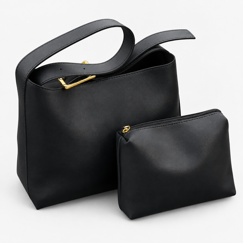 Léna Black Women's Shoulder Bag with Matching Detachable Pouch