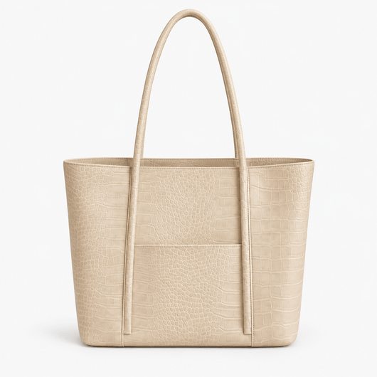 Women's Beige Crocodile Embossed PU Leather Tote Bag