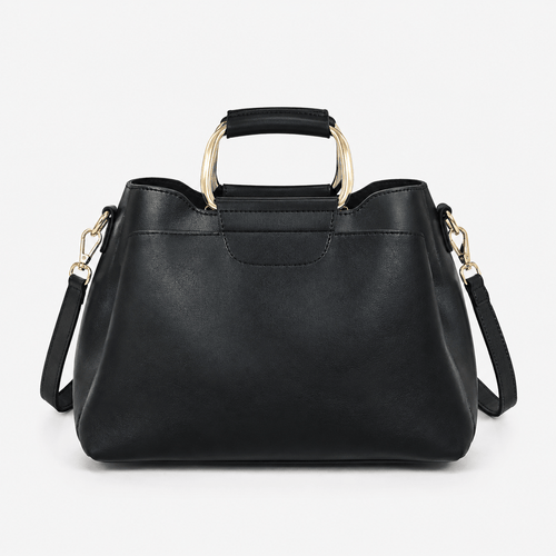 Women's Black PU Leather Top-Handle Crossbody Handbag