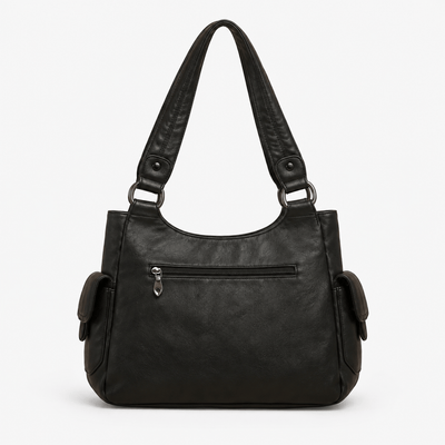 Louise Black PU Leather Multi-Pocket Shoulder Bag Solid