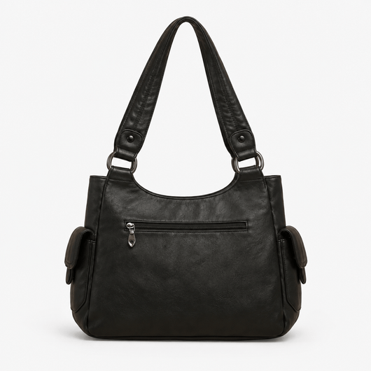 Louise Black PU Leather Multi-Pocket Shoulder Bag Solid