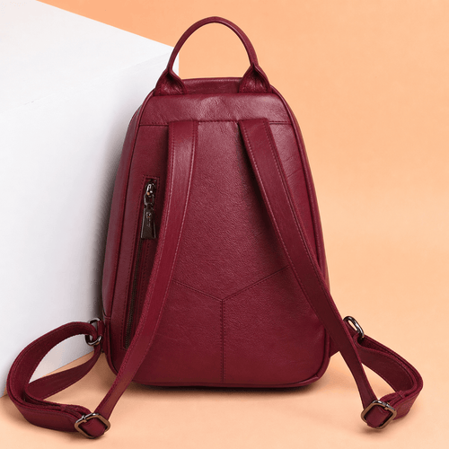 Women's Small Burgundy PU Leather Travel Backpack
