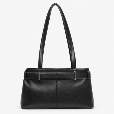 Women's Black Vegan Leather Belted Shoulder Bag