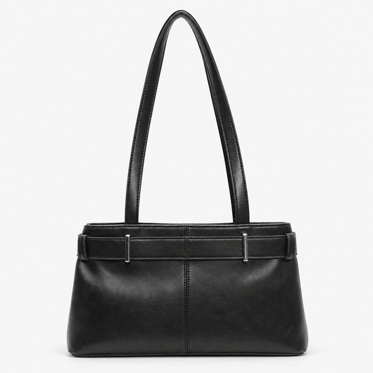 Women's Black Vegan Leather Belted Shoulder Bag
