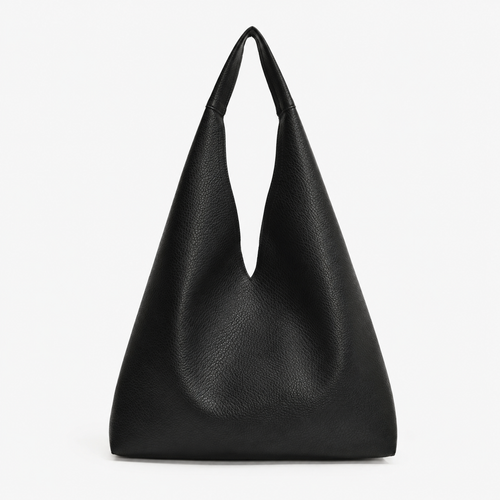 LICA Large Black Soft Leather Hobo School Bag