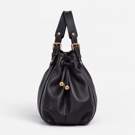 Enora Large Black Faux Leather Bowling Handbag