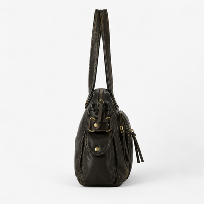 Dark Brown Vintage Multi-Pocket School Shoulder Bag