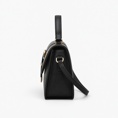 Isaline Small Black Crossbody Handbag with Gold-Tone Flap