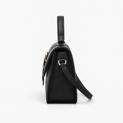 Isaline Small Black Crossbody Handbag with Gold-Tone Flap