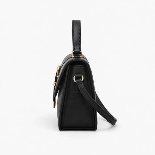 Isaline Small Black Crossbody Handbag with Gold-Tone Flap