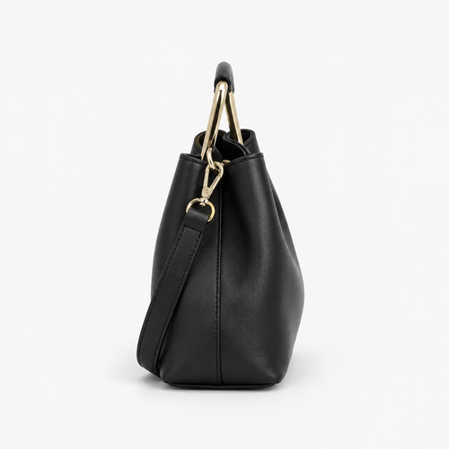 Women's Black PU Leather Top-Handle Crossbody Handbag
