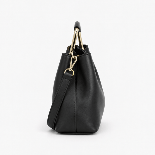 Women's Black PU Leather Top-Handle Crossbody Handbag