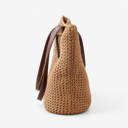 Lina Large Braided Straw Tote Bag with Brown Straps