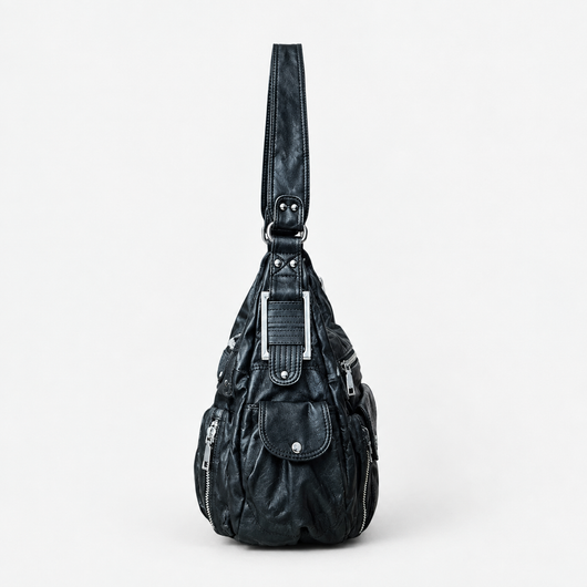 Clémentine Black Faux Leather Multi-Pocket Shoulder Bag