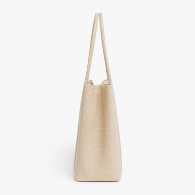 Women's Beige Crocodile Embossed PU Leather Tote Bag