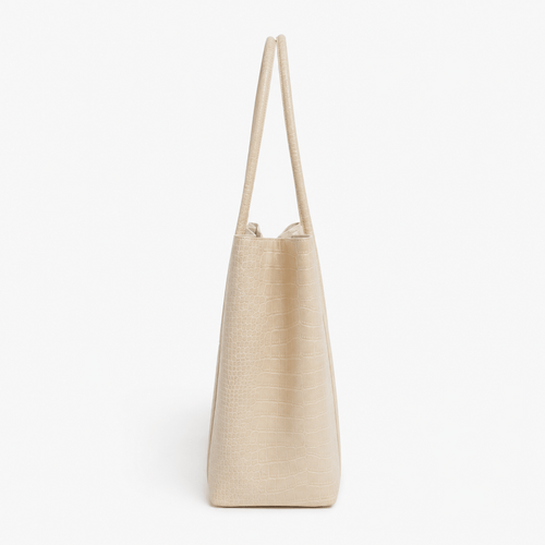 Women's Beige Crocodile Embossed PU Leather Tote Bag