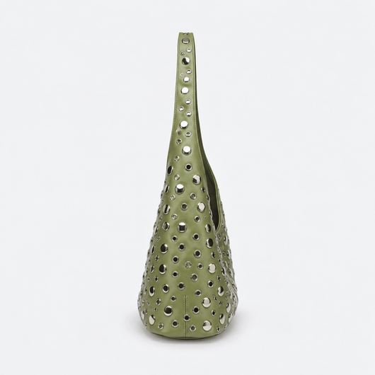 Vivian Green PU Leather Rivet Hobo Shoulder Bag