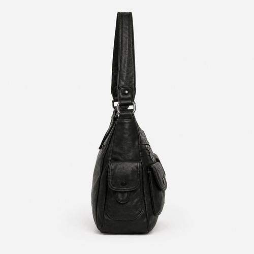 Louise Black PU Leather Multi-Pocket Shoulder Bag Solid