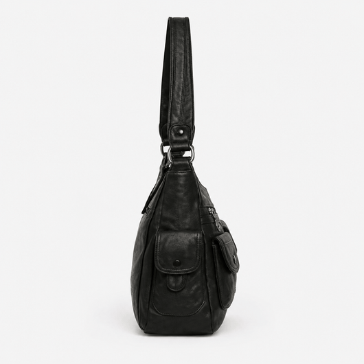 Louise Black PU Leather Multi-Pocket Shoulder Bag Solid