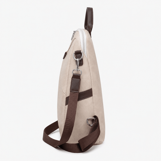 Women's Beige PU Leather Convertible Backpack Chest Bag