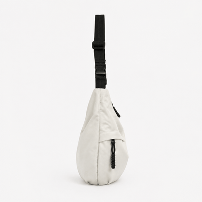 White Nylon Hobo Shoulder Bag with Adjustable Strap