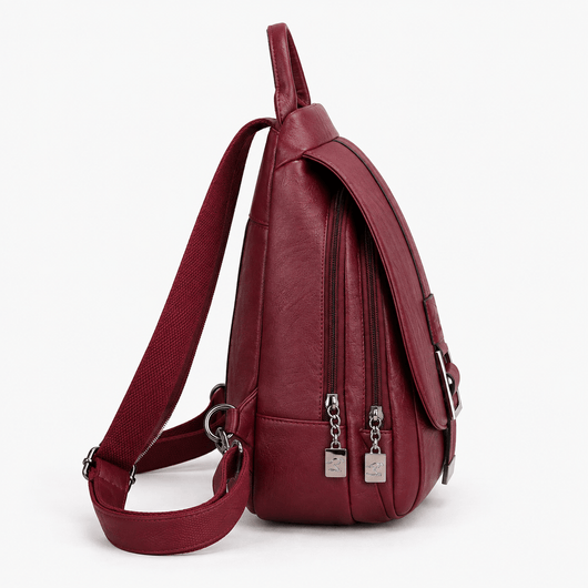 Women's Small Burgundy PU Leather Travel Backpack