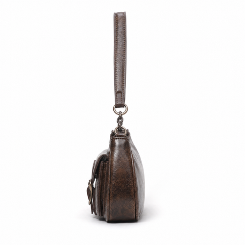 Brown Vintage Faux Leather Shoulder Handbag