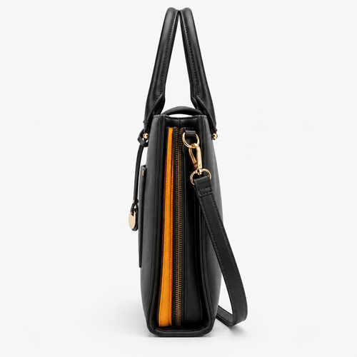 Royale Black PU Leather Structured Tote Handbag