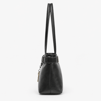 Women's Black Vegan Leather Belted Shoulder Bag