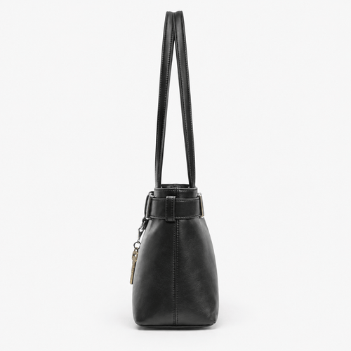 Women's Black Vegan Leather Belted Shoulder Bag