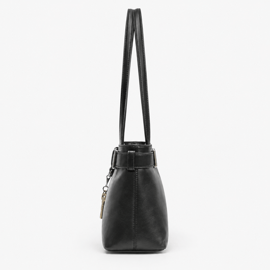 Women's Black Vegan Leather Belted Shoulder Bag