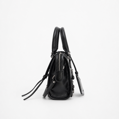 Black Retro Synthetic Leather Studded Handbag