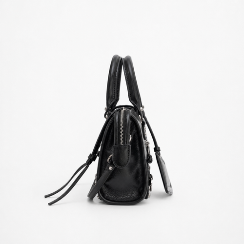 Black Retro Synthetic Leather Studded Handbag