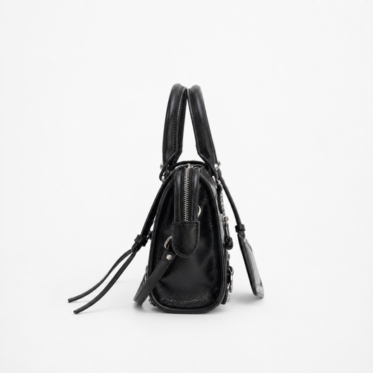 Black Retro Synthetic Leather Studded Handbag