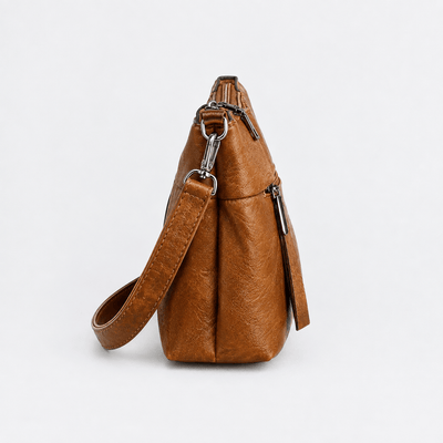 Mona Brown PU Leather Multi-Pocket Crossbody Bag