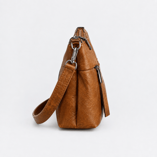 Mona Brown PU Leather Multi-Pocket Crossbody Bag